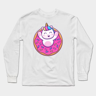 Cute Unicorn With Doughnut Cartoon Long Sleeve T-Shirt